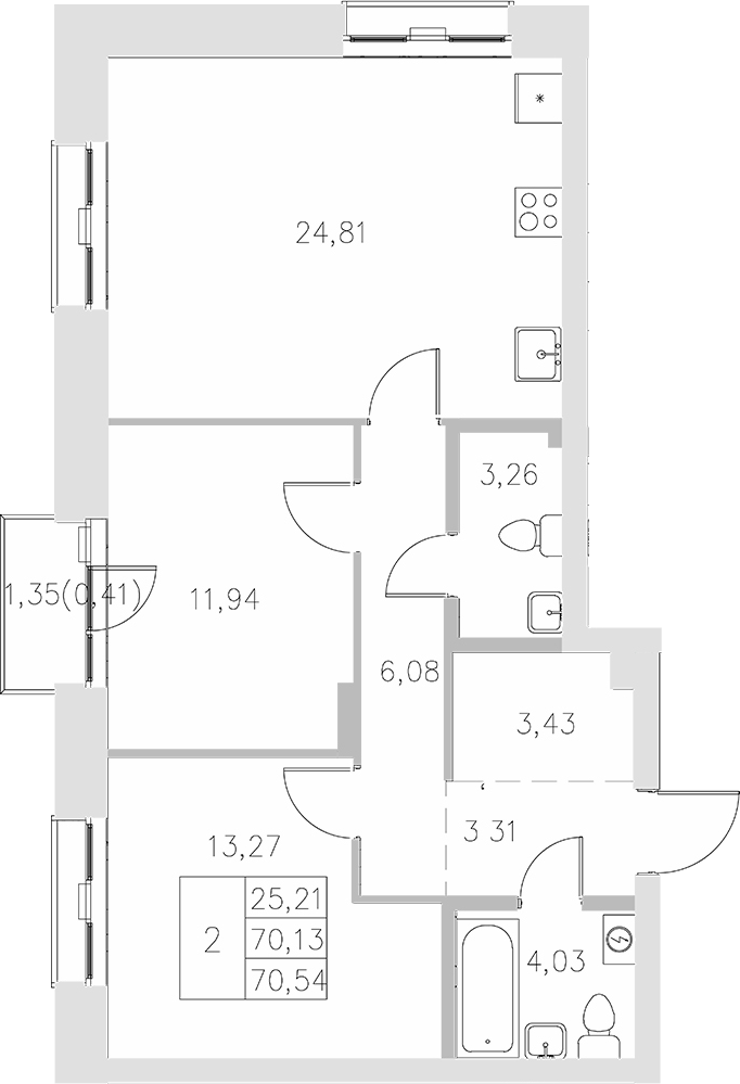 Планировка — Statum, 2-комн., 70 м²