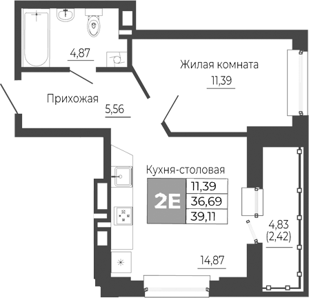 Планировка — Иловайский, 2-комн., 37 м²