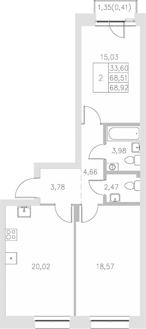 Планировка — Statum, 2-комн., 69 м²