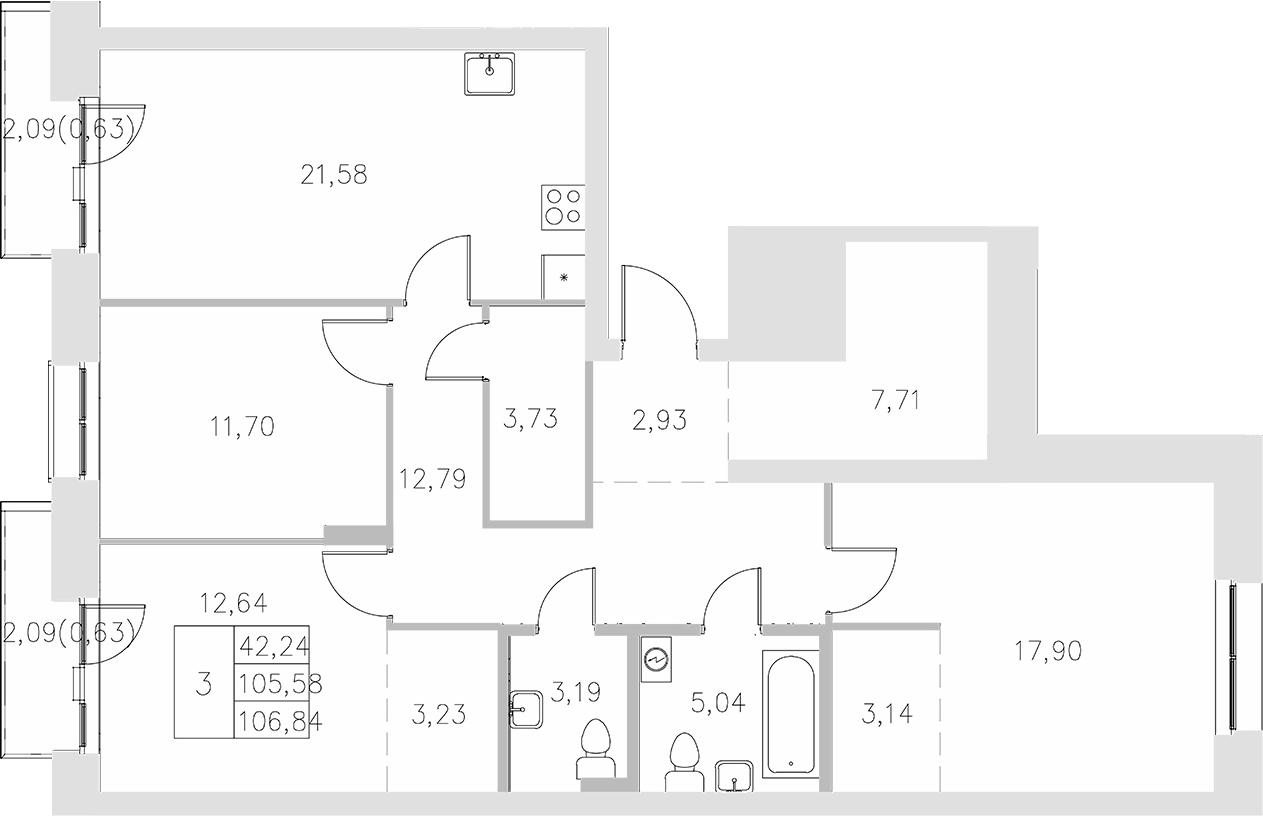 Планировка — Statum, 3-комн., 106 м²