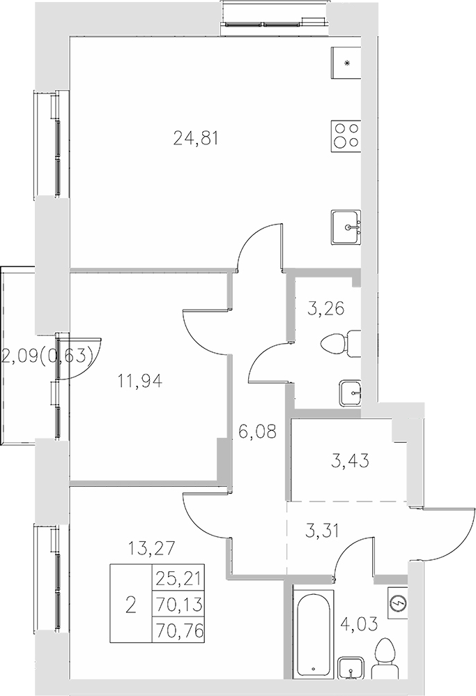Планировка — Statum, 2-комн., 70 м²