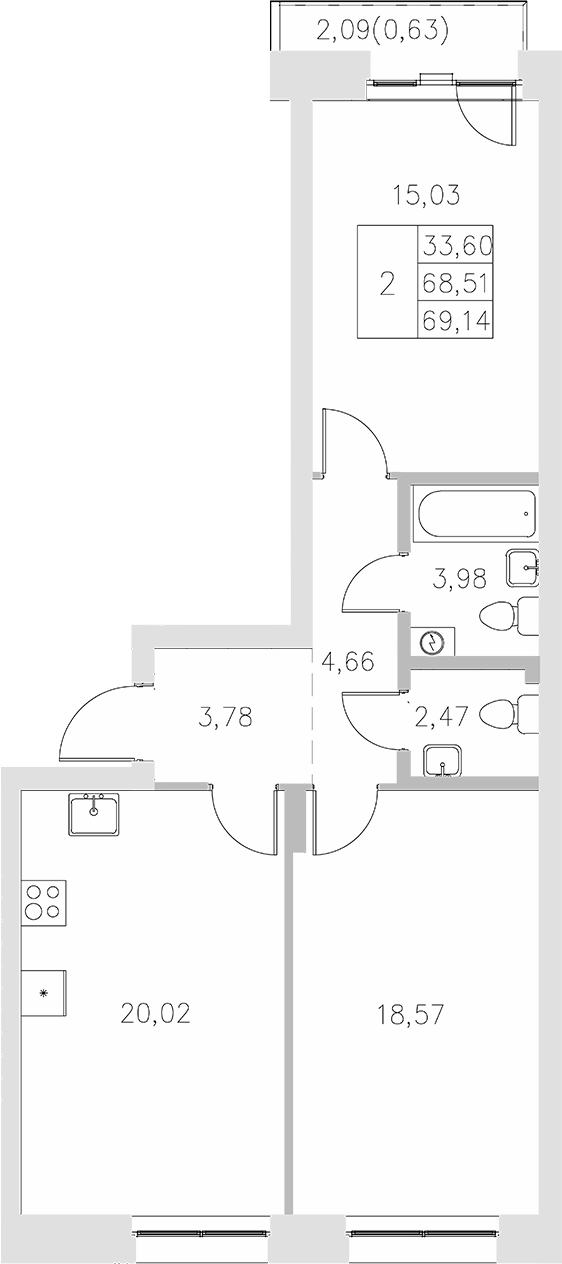 Планировка — Statum, 2-комн., 69 м²