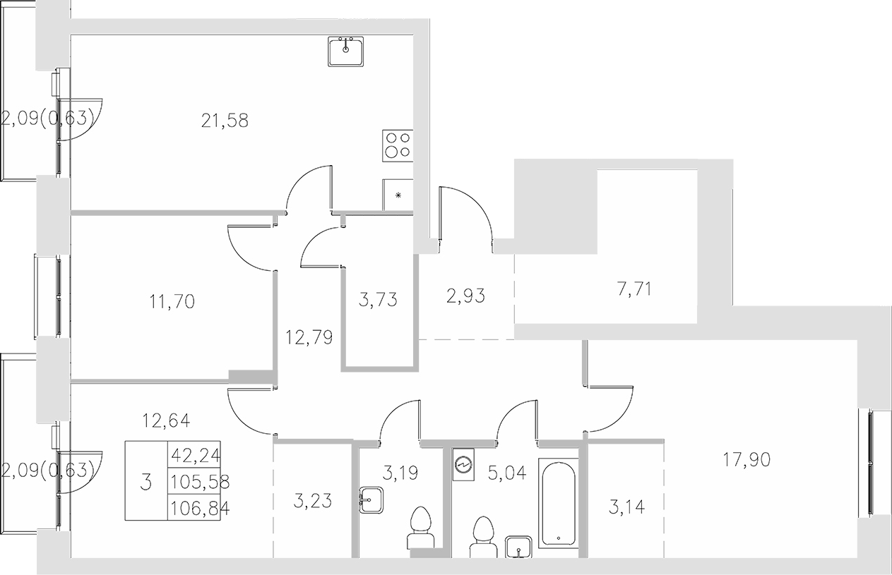 Планировка — Statum, 3-комн., 106 м²