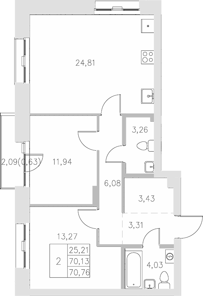 Планировка — Statum, 2-комн., 70 м²
