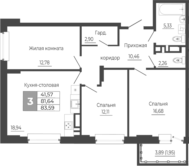 Планировка — Иловайский, 4-комн., 82 м²