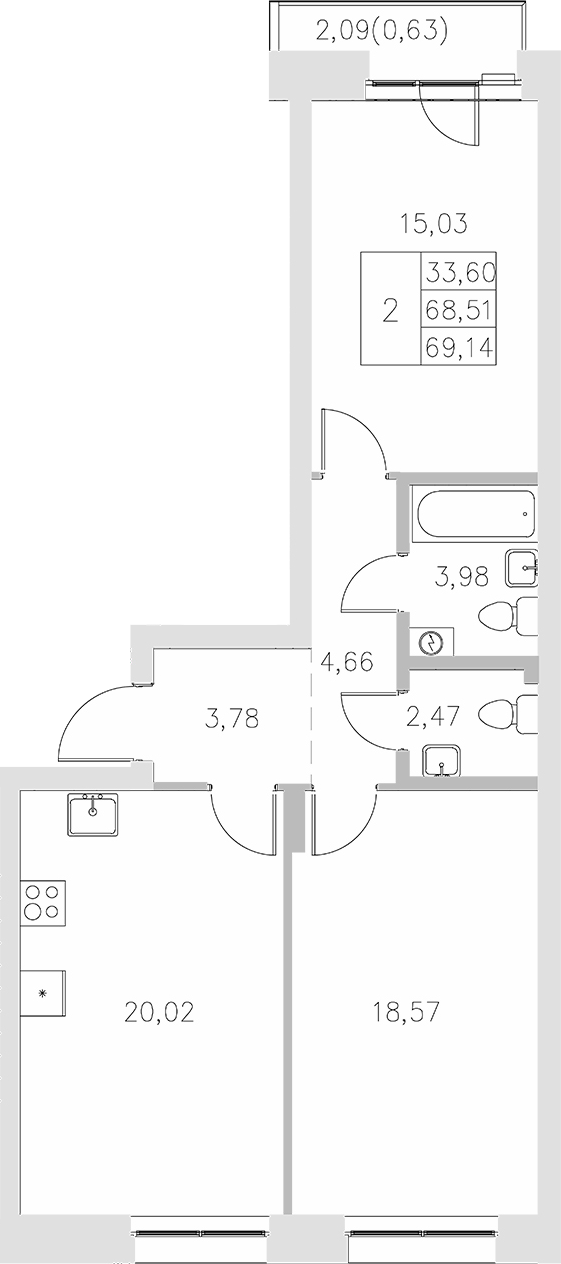 Планировка — Statum, 2-комн., 69 м²