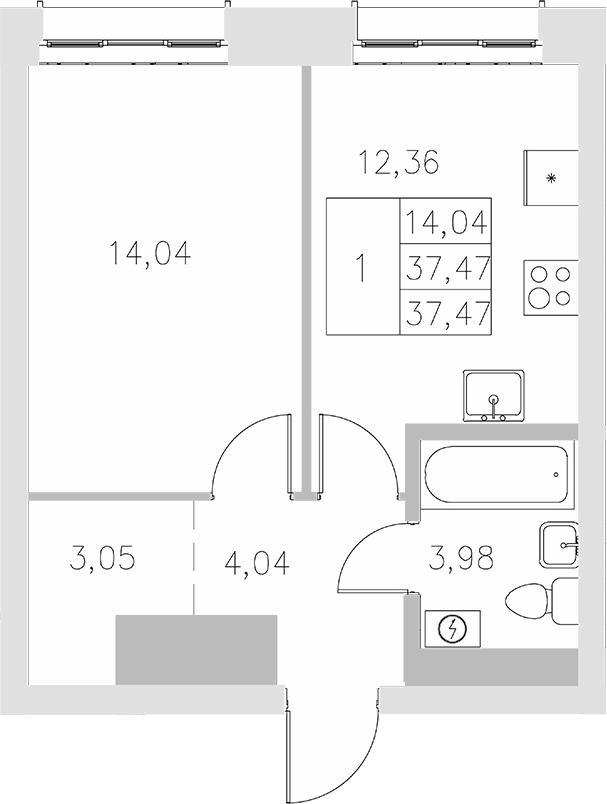 Планировка — Statum, 1-комн., 37 м²