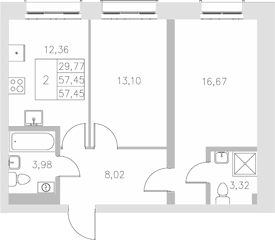 Планировка — Statum, 2-комн., 57 м²