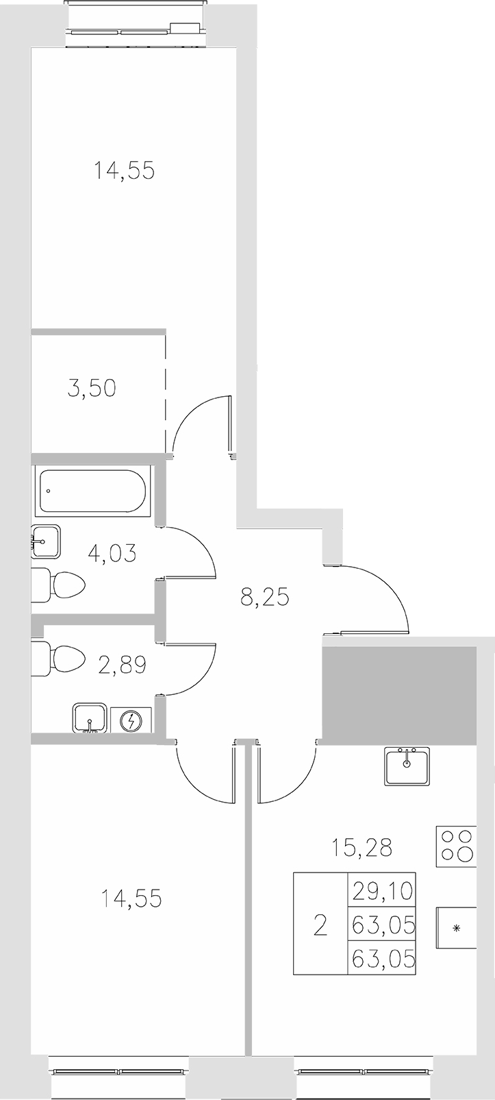 Планировка — Statum, 2-комн., 63 м²