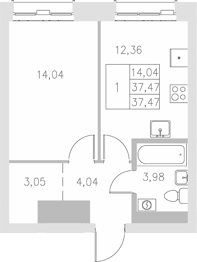 Планировка — Statum, 1-комн., 37 м²