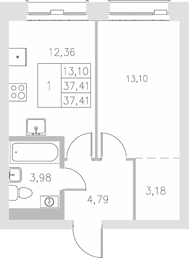 Планировка — Statum, 1-комн., 37 м²