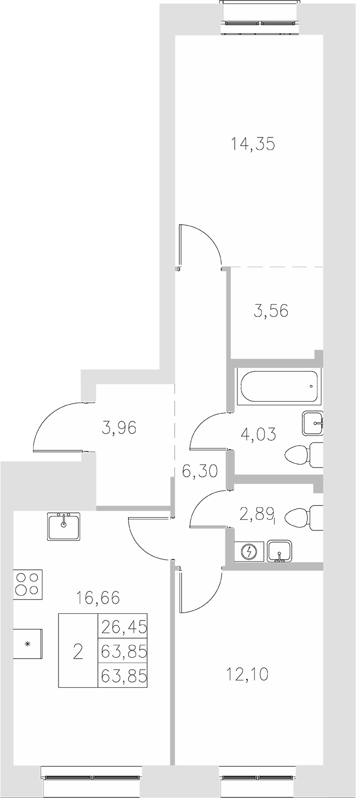 Планировка — Statum, 2-комн., 64 м²
