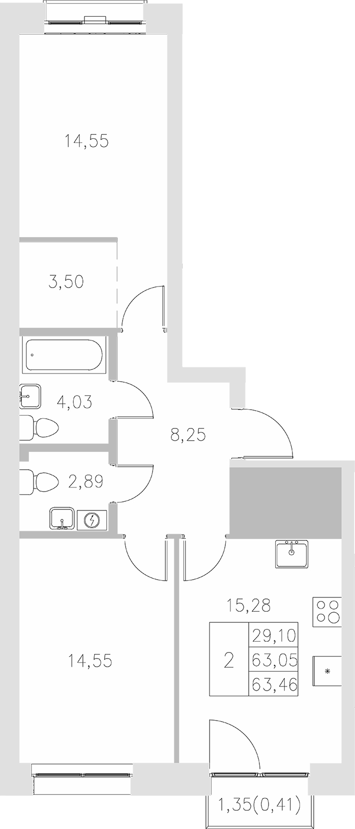 Планировка — Statum, 2-комн., 63 м²
