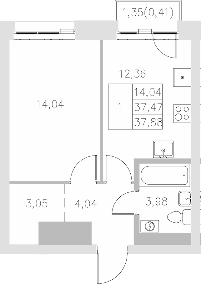 Планировка — Statum, 1-комн., 37 м²