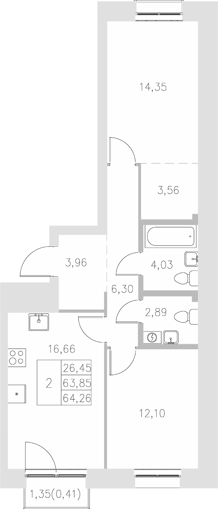 Планировка — Statum, 2-комн., 64 м²