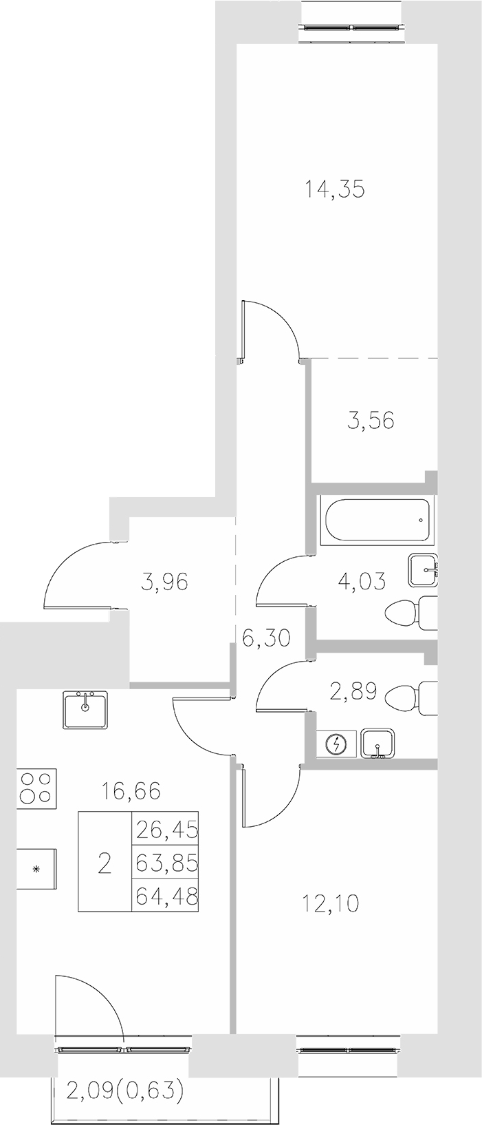 Планировка — Statum, 2-комн., 64 м²