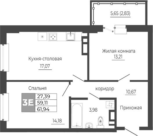 Планировка — Иловайский, 3-комн., 59 м²