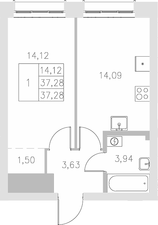 Планировка — Statum, 1-комн., 37 м²