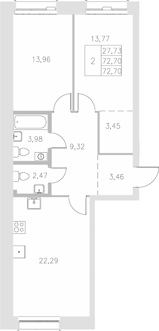 Планировка — Statum, 2-комн., 73 м²