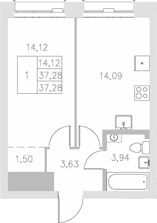 Планировка — Statum, 1-комн., 37 м²