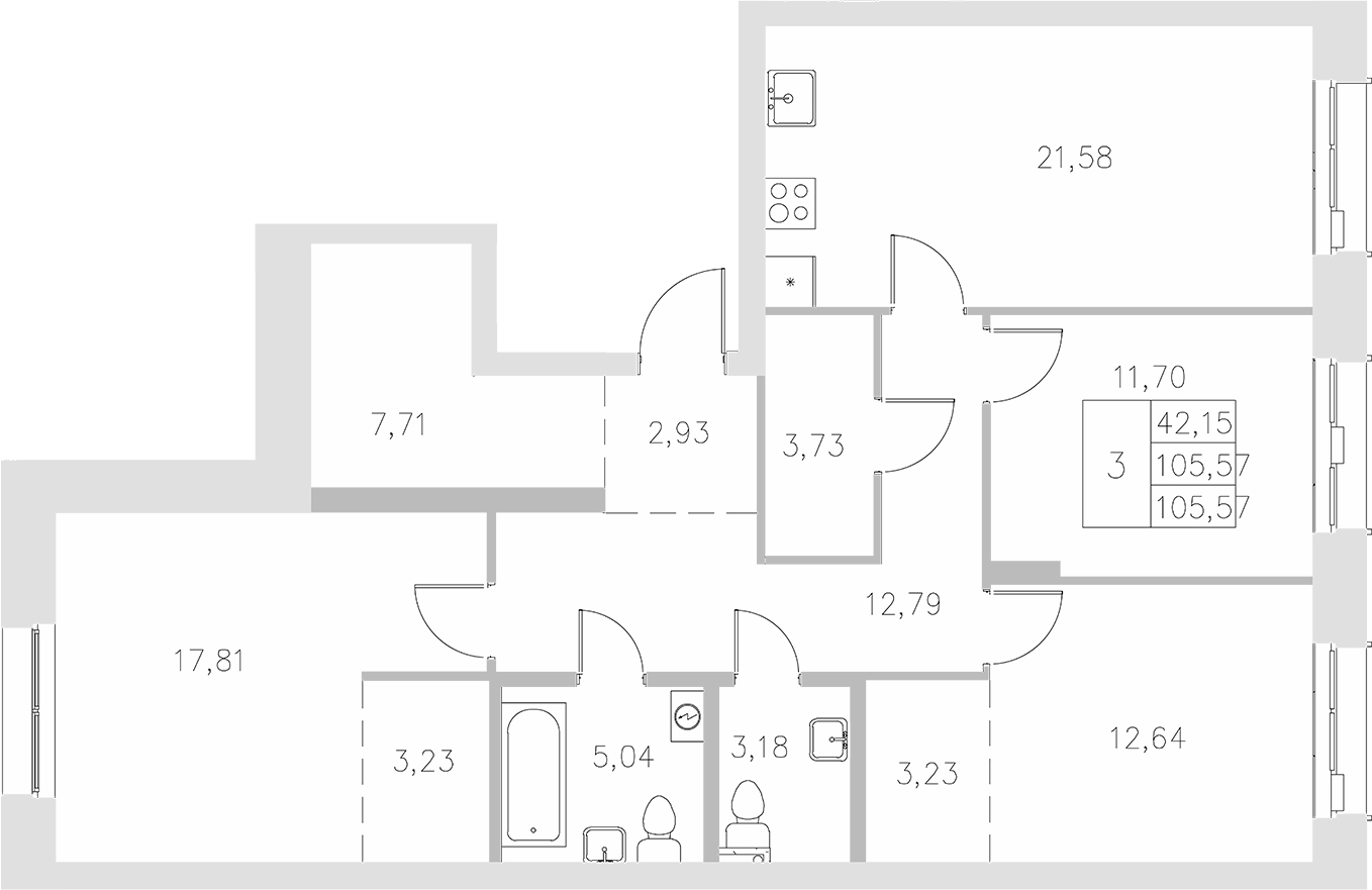 Планировка — Statum, 3-комн., 106 м²
