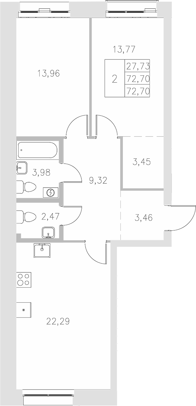 Планировка — Statum, 2-комн., 73 м²