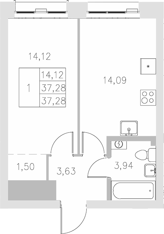 Планировка — Statum, 1-комн., 37 м²