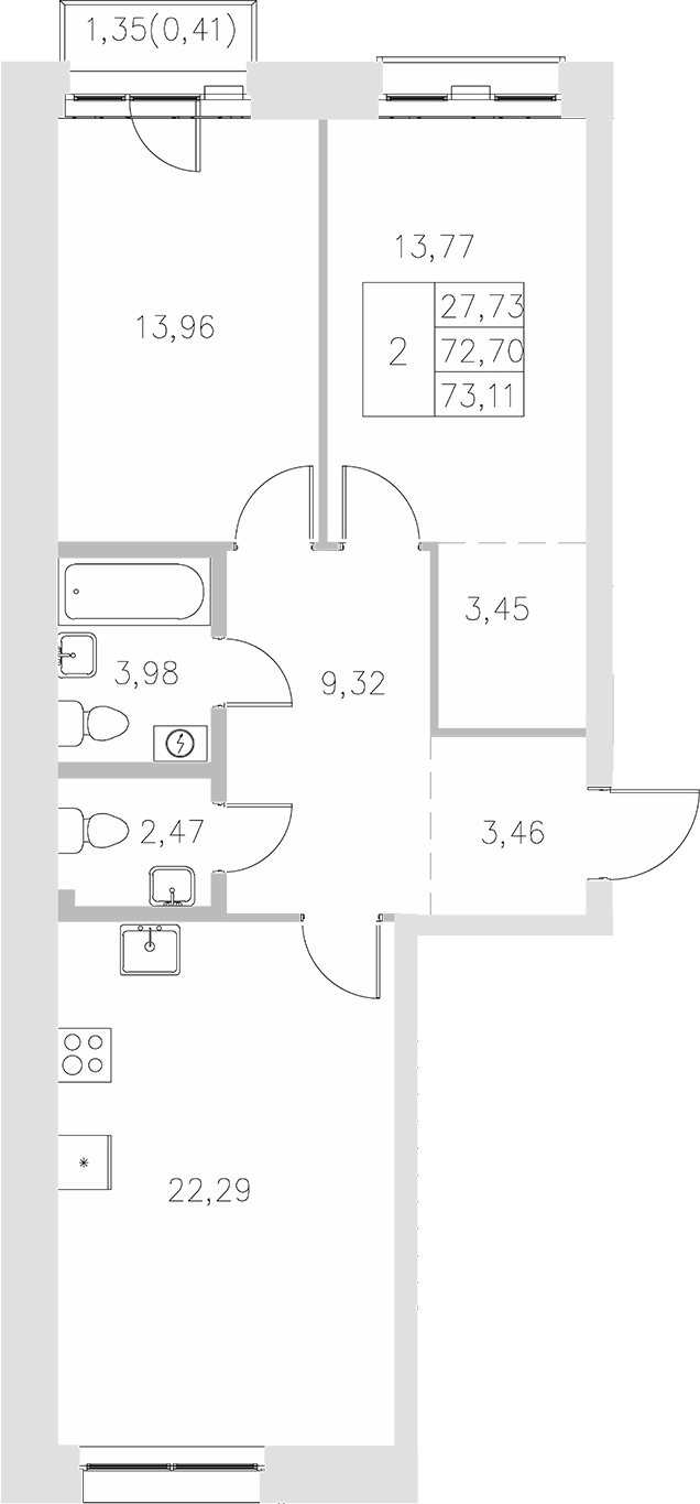 Планировка — Statum, 2-комн., 73 м²