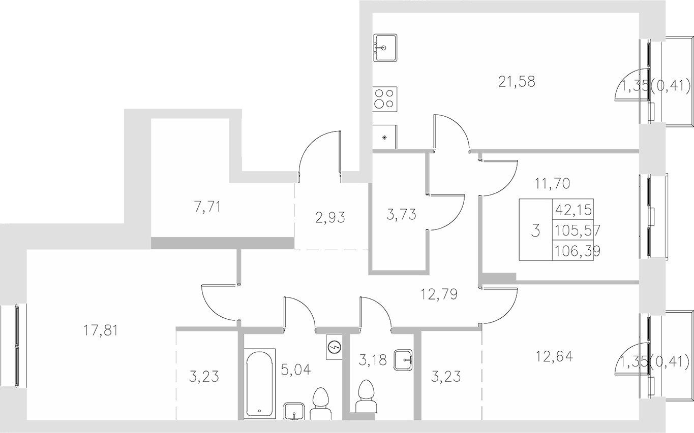 Планировка — Statum, 3-комн., 106 м²