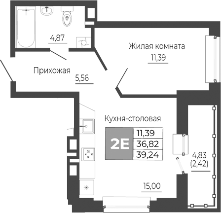 Планировка — Иловайский, 2-комн., 37 м²