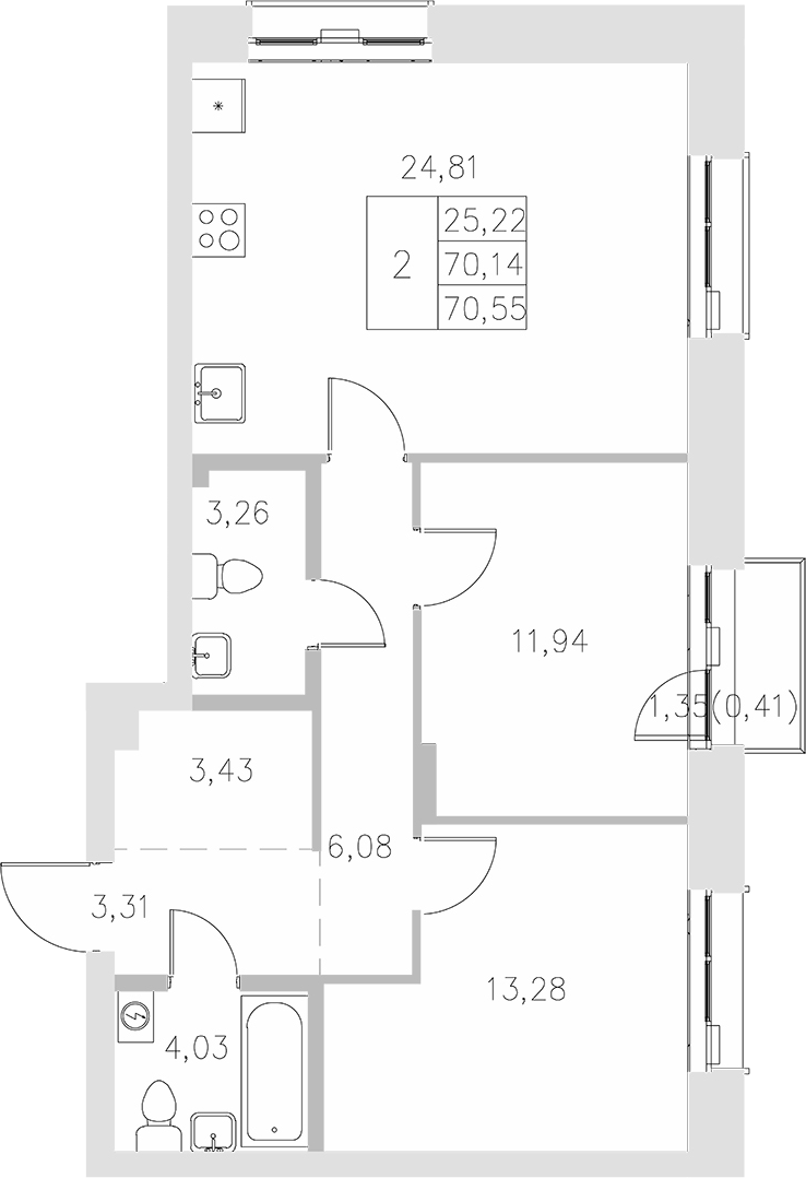 Планировка — Statum, 2-комн., 70 м²