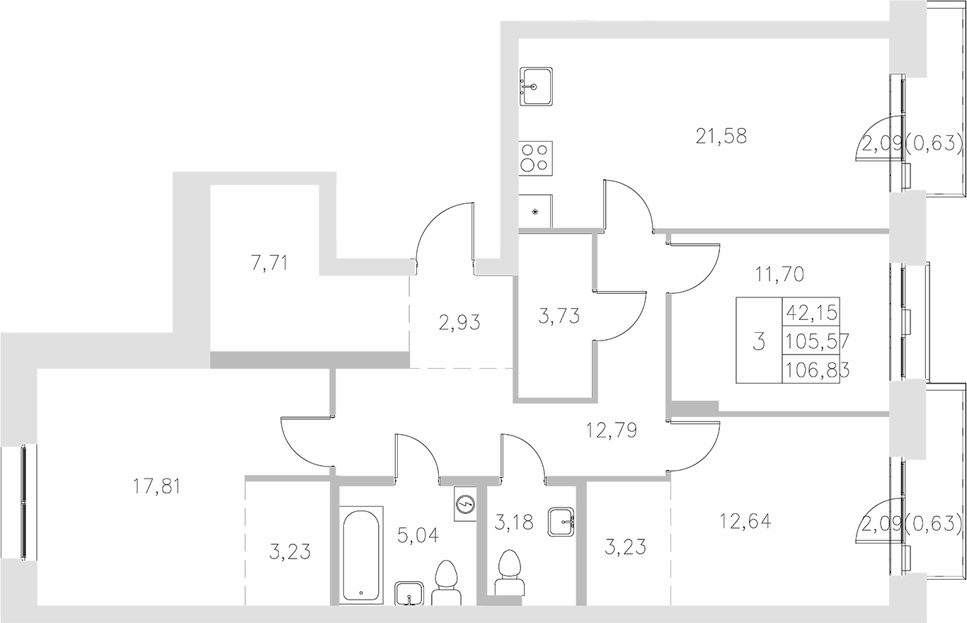Планировка — Statum, 3-комн., 106 м²