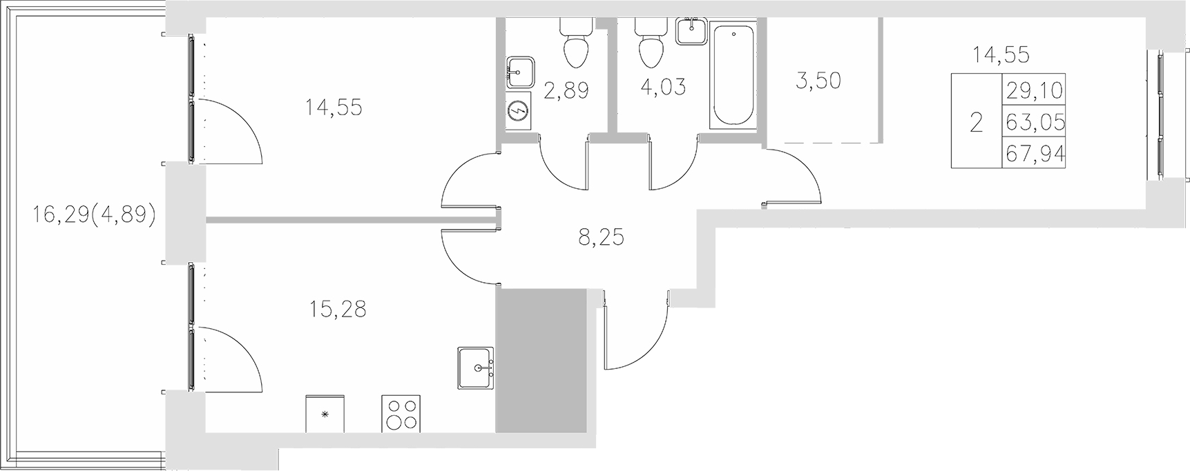 Планировка — Statum, 2-комн., 63 м²