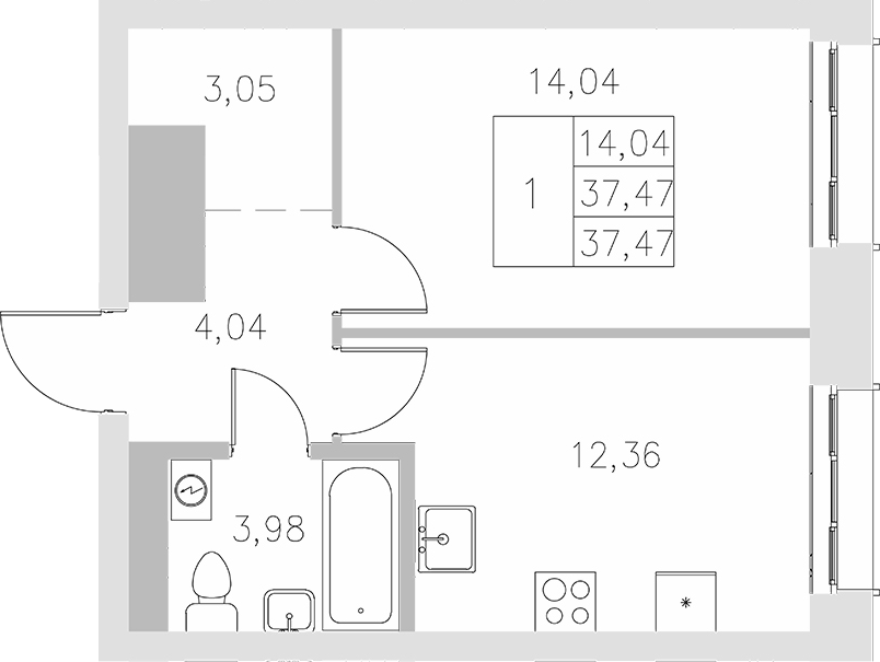 Планировка — Statum, 1-комн., 37 м²