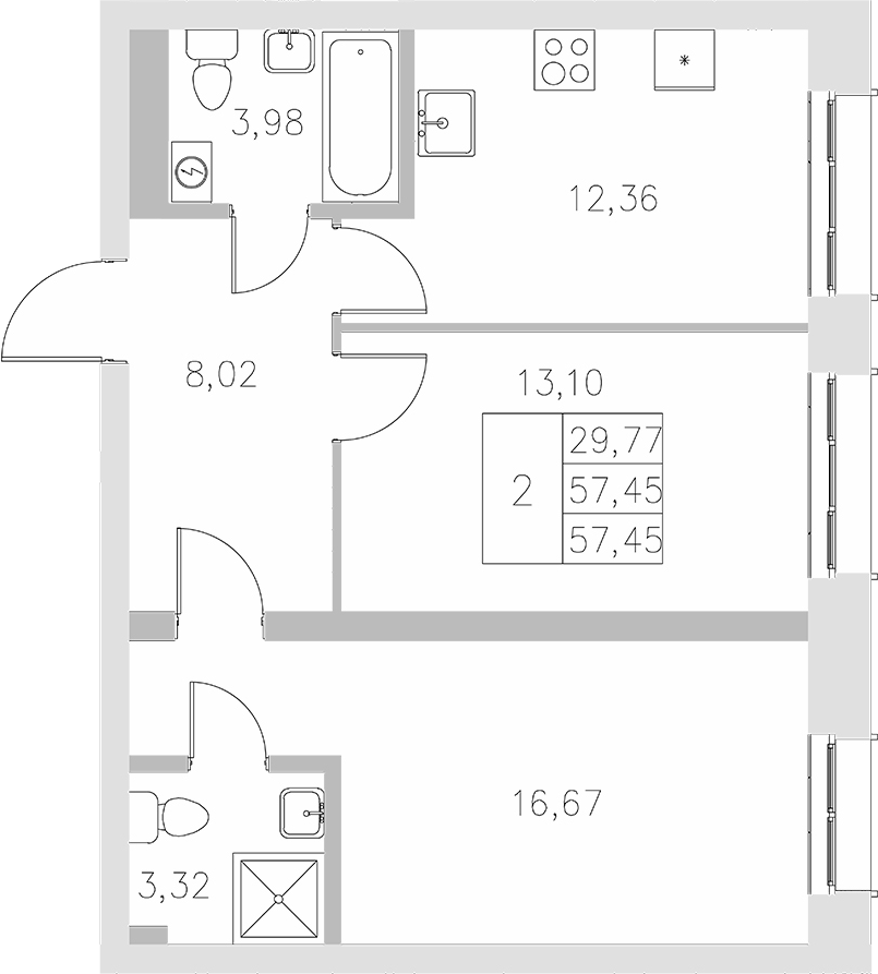 Планировка — Statum, 2-комн., 57 м²