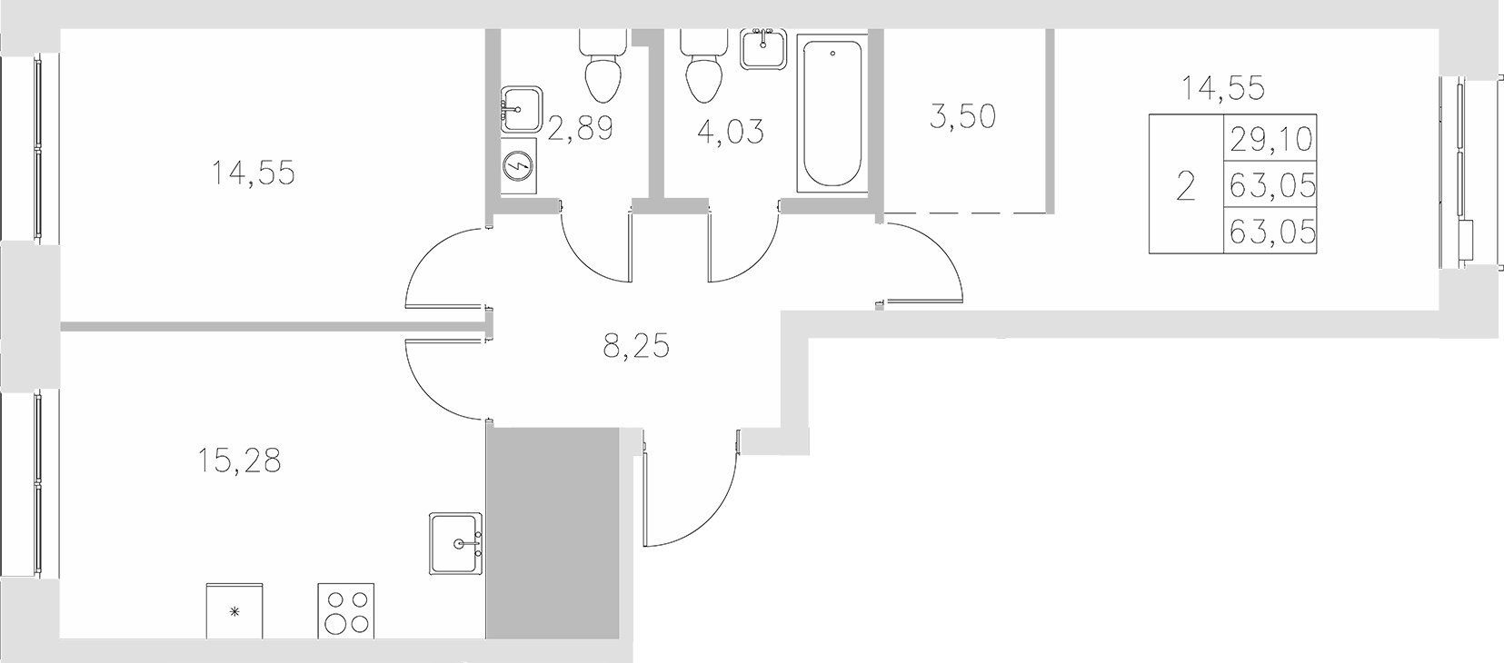 Планировка — Statum, 2-комн., 63 м²