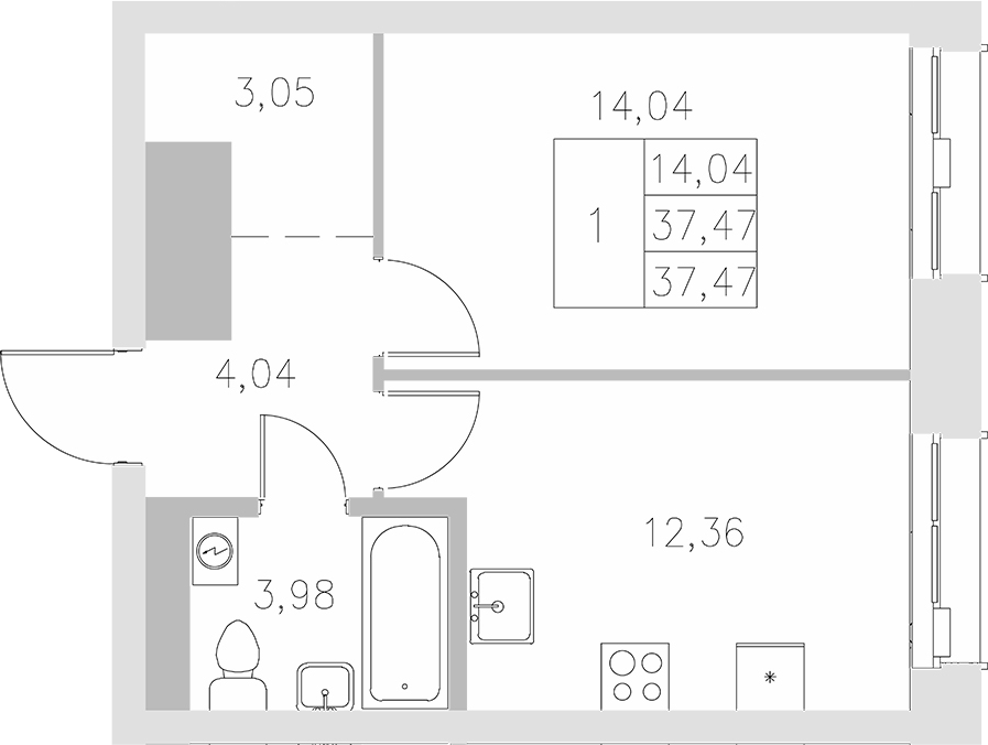 Планировка — Statum, 1-комн., 37 м²