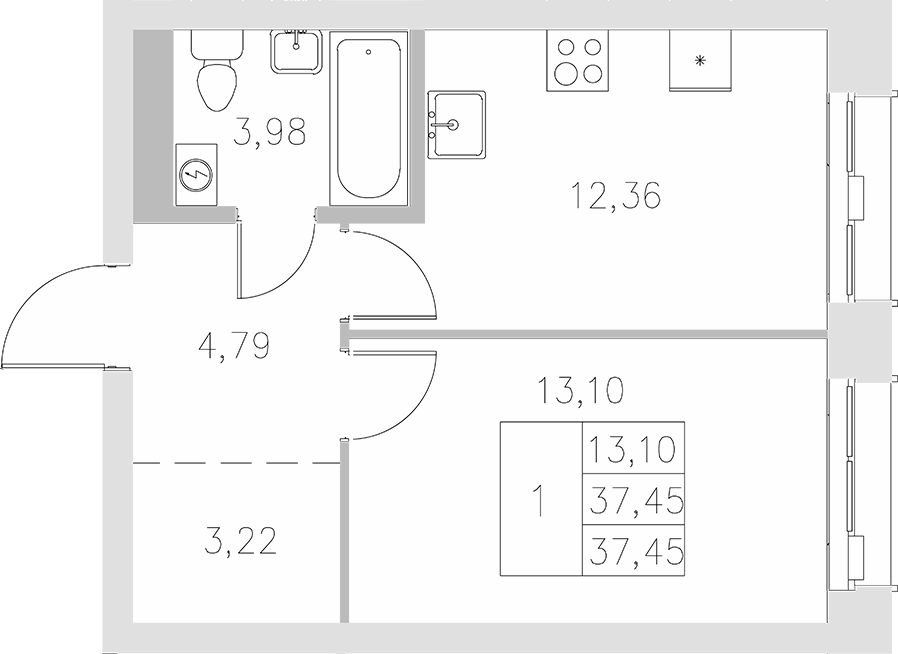 Планировка — Statum, 1-комн., 37 м²