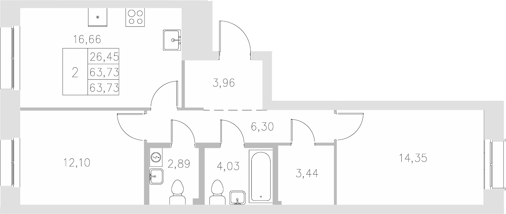 Планировка — Statum, 2-комн., 64 м²