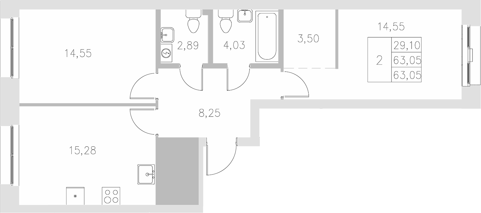 Планировка — Statum, 2-комн., 63 м²