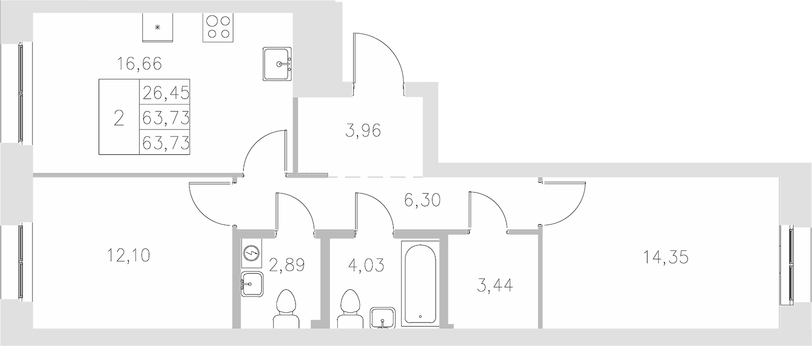 Планировка — Statum, 2-комн., 64 м²