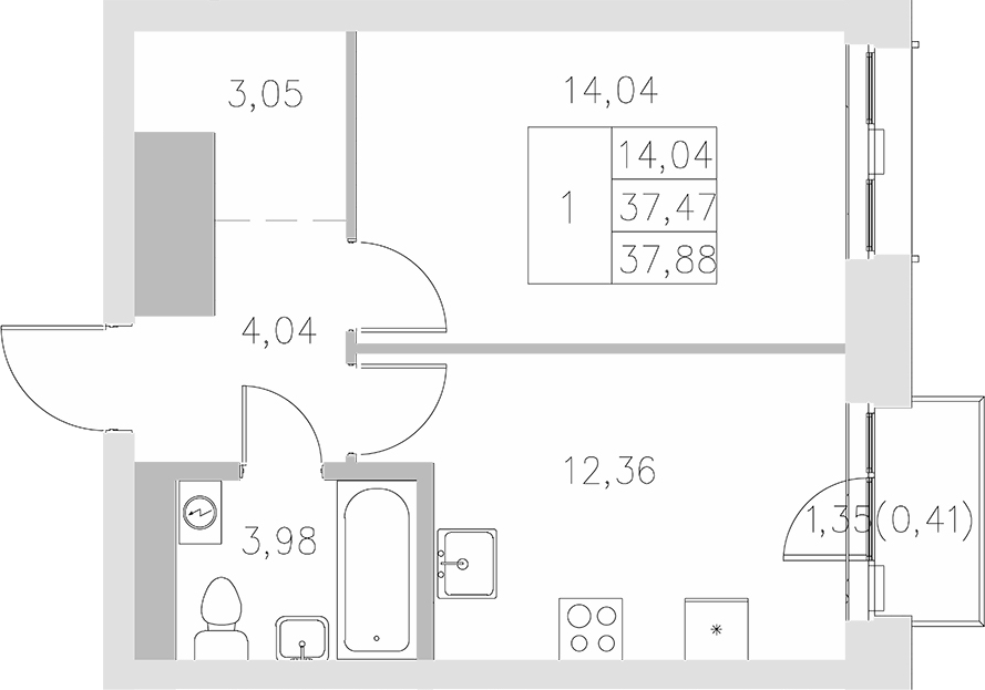 Планировка — Statum, 1-комн., 37 м²