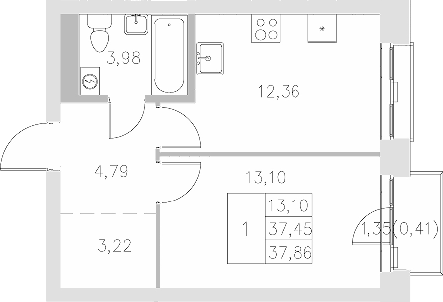 Планировка — Statum, 1-комн., 37 м²