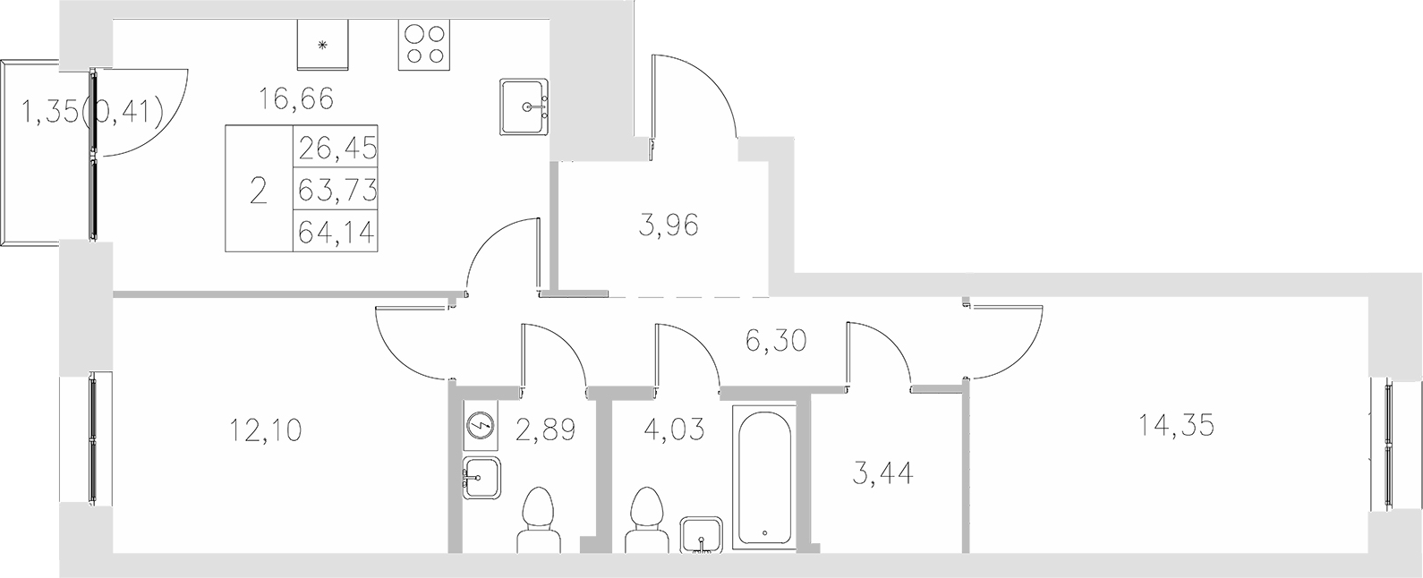 Планировка — Statum, 2-комн., 64 м²