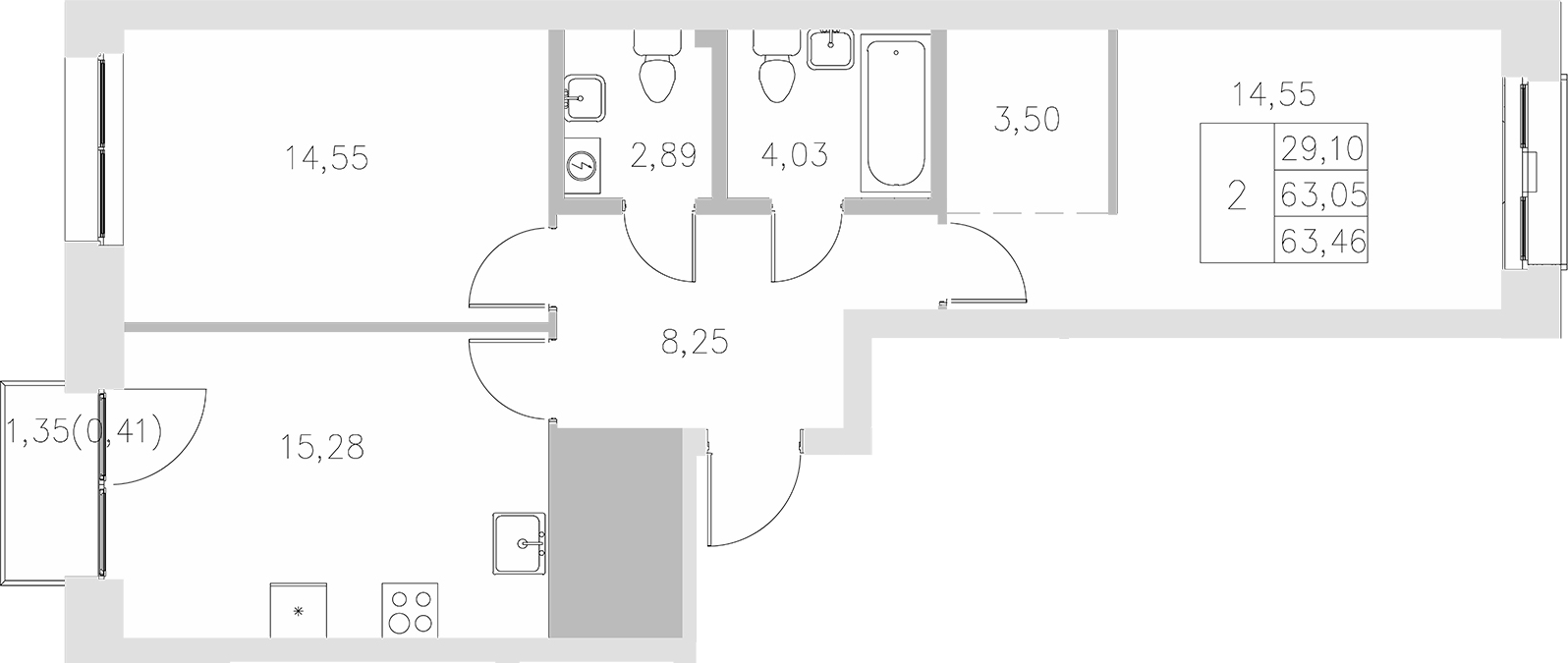 Планировка — Statum, 2-комн., 63 м²