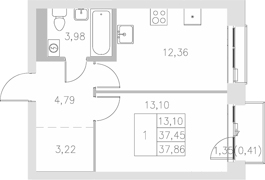 Планировка — Statum, 1-комн., 37 м²