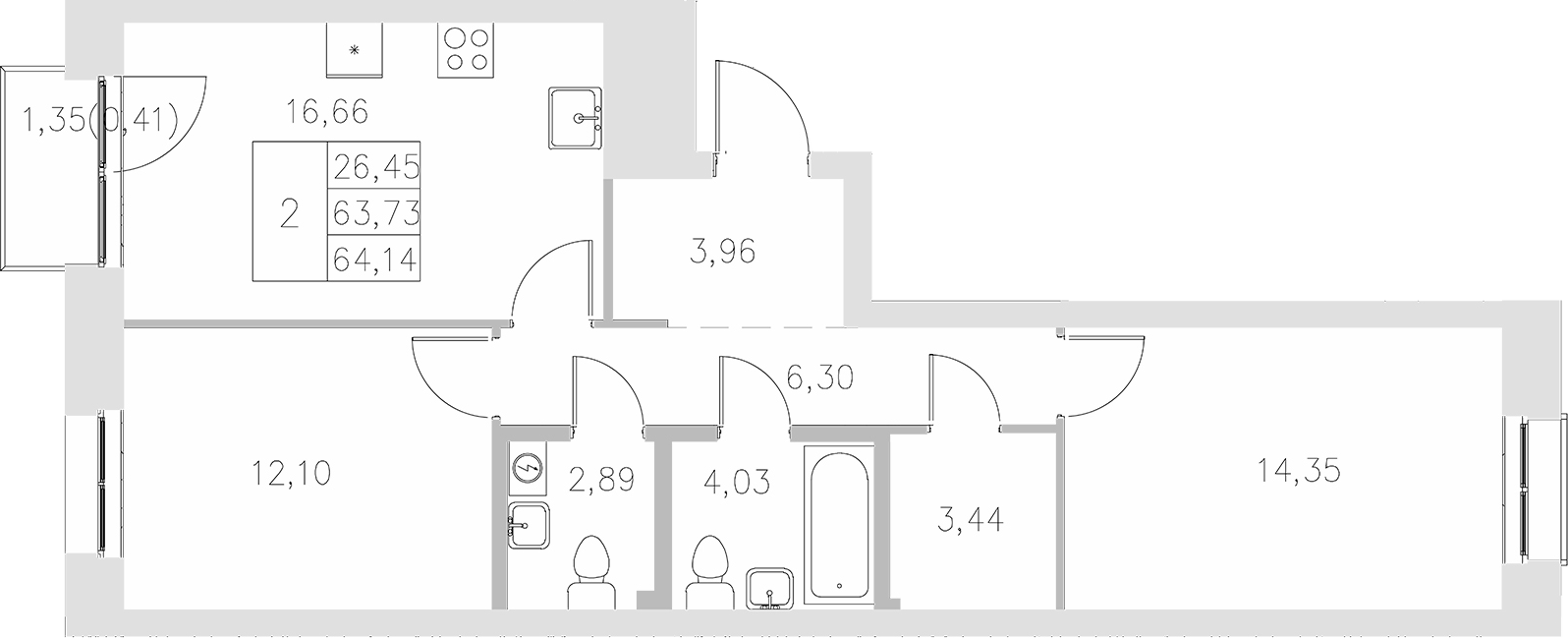 Планировка — Statum, 2-комн., 64 м²