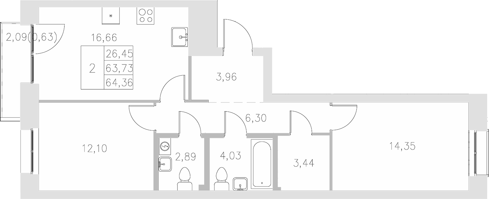 Планировка — Statum, 2-комн., 64 м²
