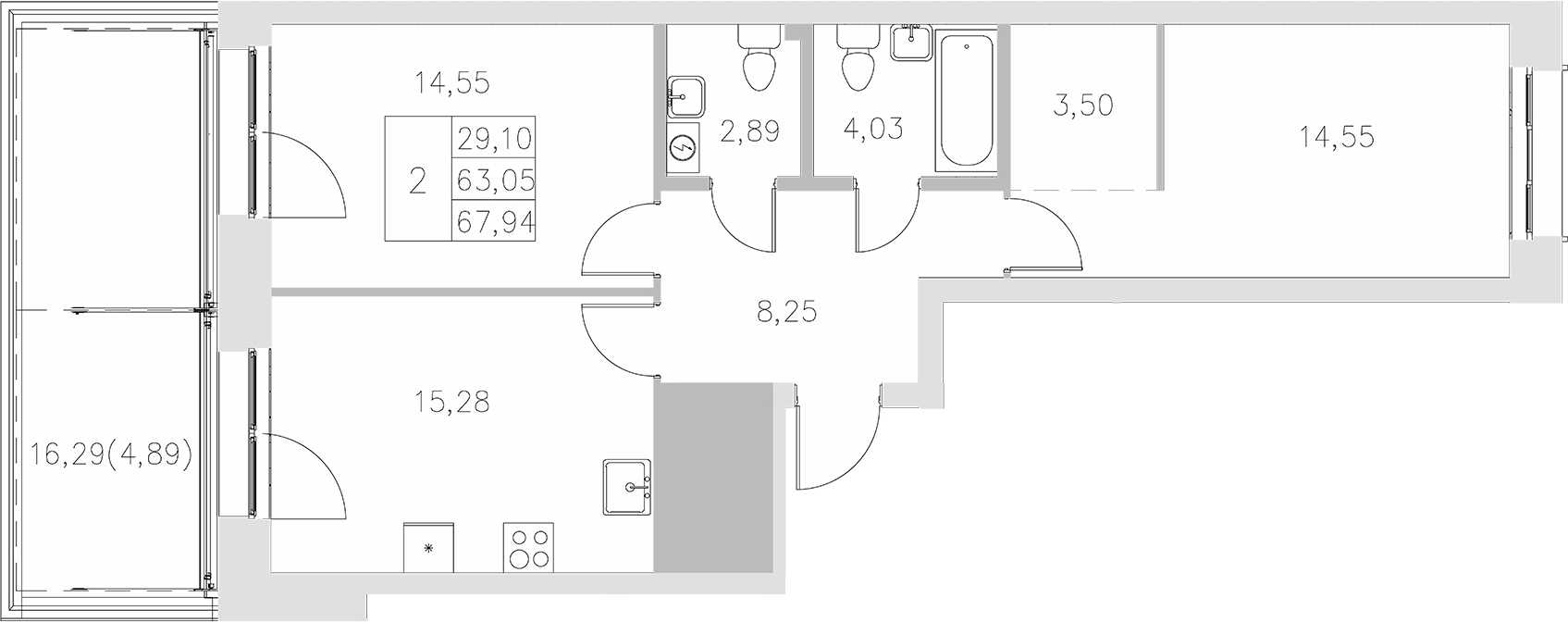 Планировка — Statum, 2-комн., 63 м²
