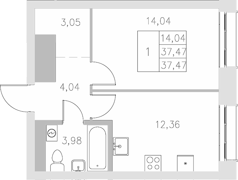 Планировка — Statum, 1-комн., 37 м²